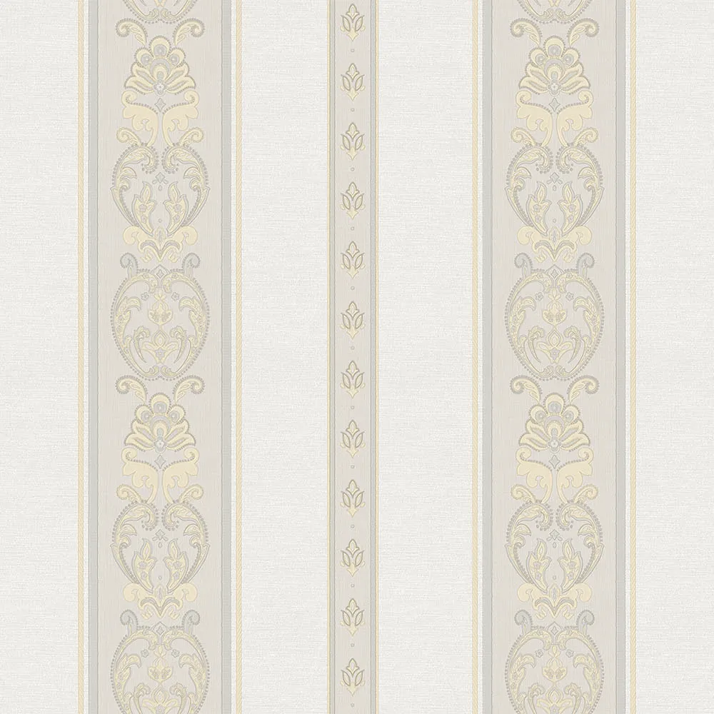 Beige Embossed Wallpaper – Damask Dimension (6803-1)